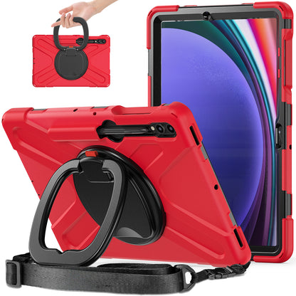 For Samsung Samsung Galaxy Tab S9 FE+ / S9+ / S8+ / S7+ Kickstand Tablet Case Shockproof PC+Silicone Cover, Shoulder Strap