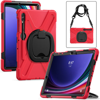 For Samsung Samsung Galaxy Tab S9 FE+ / S9+ / S8+ / S7+ Kickstand Tablet Case Shockproof PC+Silicone Cover, Shoulder Strap
