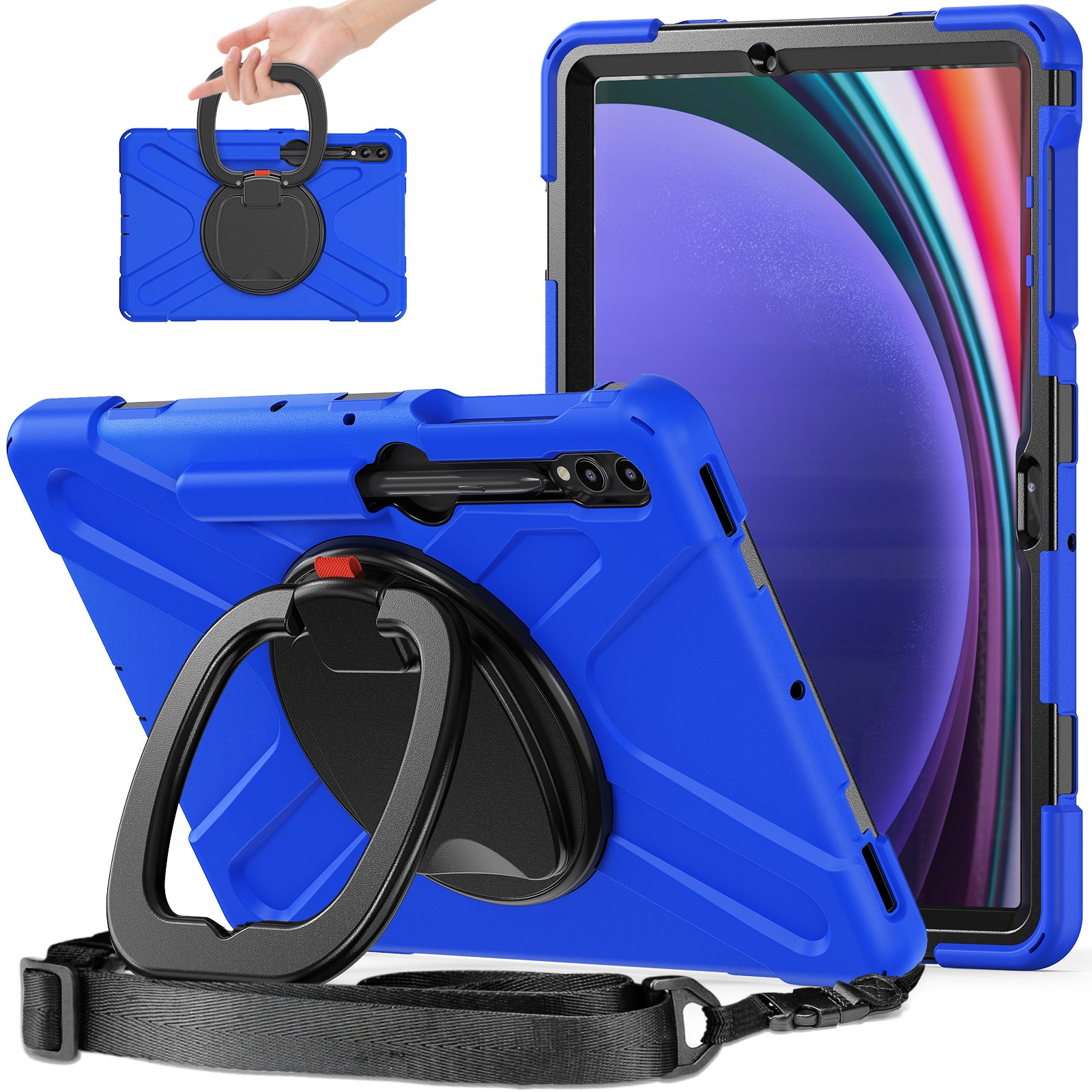 For Samsung Samsung Galaxy Tab S9 FE+ / S9+ / S8+ / S7+ Kickstand Tablet Case Shockproof PC+Silicone Cover, Shoulder Strap