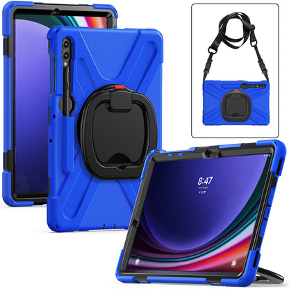 For Samsung Samsung Galaxy Tab S9 FE+ / S9+ / S8+ / S7+ Kickstand Tablet Case Shockproof PC+Silicone Cover, Shoulder Strap