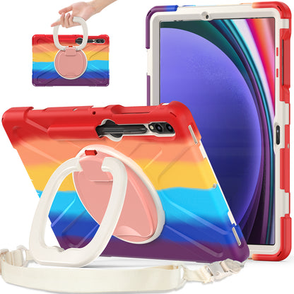 For Samsung Samsung Galaxy Tab S9 FE+ / S9+ / S8+ / S7+ Kickstand Tablet Case Shockproof PC+Silicone Cover, Shoulder Strap