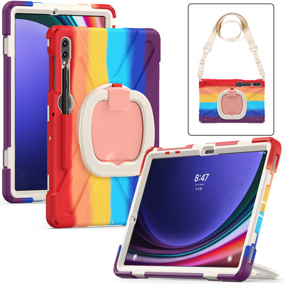 For Samsung Samsung Galaxy Tab S9 FE+ / S9+ / S8+ / S7+ Kickstand Tablet Case Shockproof PC+Silicone Cover, Shoulder Strap