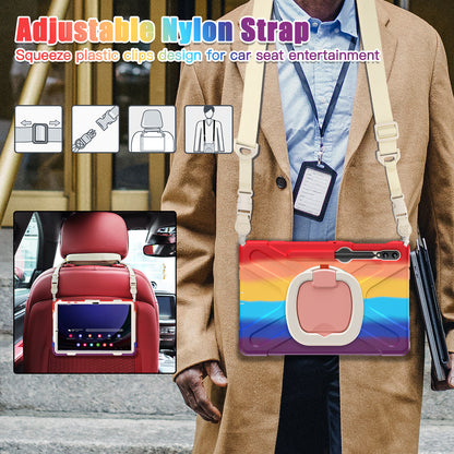 For Samsung Samsung Galaxy Tab S9 FE+ / S9+ / S8+ / S7+ Kickstand Tablet Case Shockproof PC+Silicone Cover, Shoulder Strap