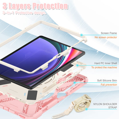 For Samsung Samsung Galaxy Tab S9 FE+ / S9+ / S8+ / S7+ Kickstand Tablet Case Shockproof PC+Silicone Cover, Shoulder Strap