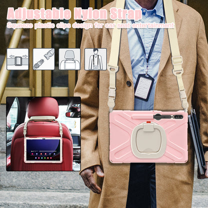 For Samsung Samsung Galaxy Tab S9 FE+ / S9+ / S8+ / S7+ Kickstand Tablet Case Shockproof PC+Silicone Cover, Shoulder Strap