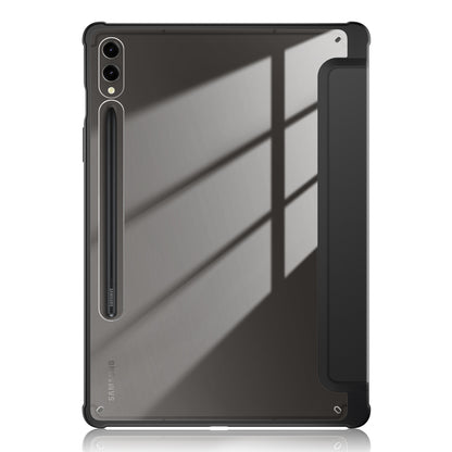 For Samsung Galaxy Tab S9+ (SM-X810 / SM-X816B / SM-X818U) Pen Slot Tablet Case Tri-fold Stand TPU+Acrylic+PU Leather Cover