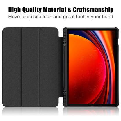 For Samsung Galaxy Tab S9+ (SM-X810 / SM-X816B / SM-X818U) Pen Slot Tablet Case Tri-fold Stand TPU+Acrylic+PU Leather Cover
