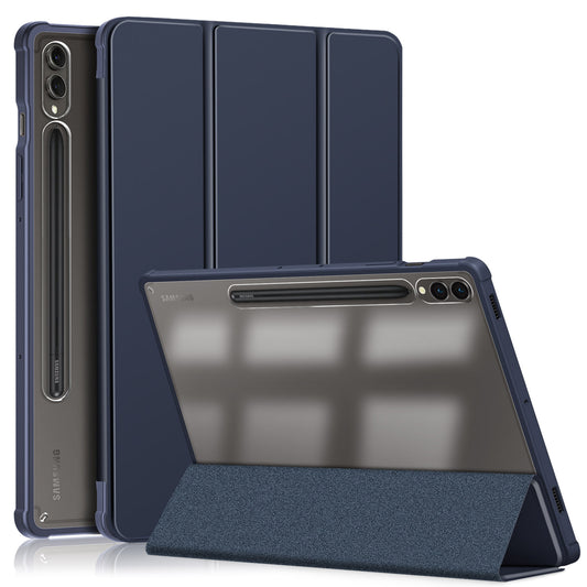For Samsung Galaxy Tab S9+ (SM-X810 / SM-X816B / SM-X818U) Pen Slot Tablet Case Tri-fold Stand TPU+Acrylic+PU Leather Cover