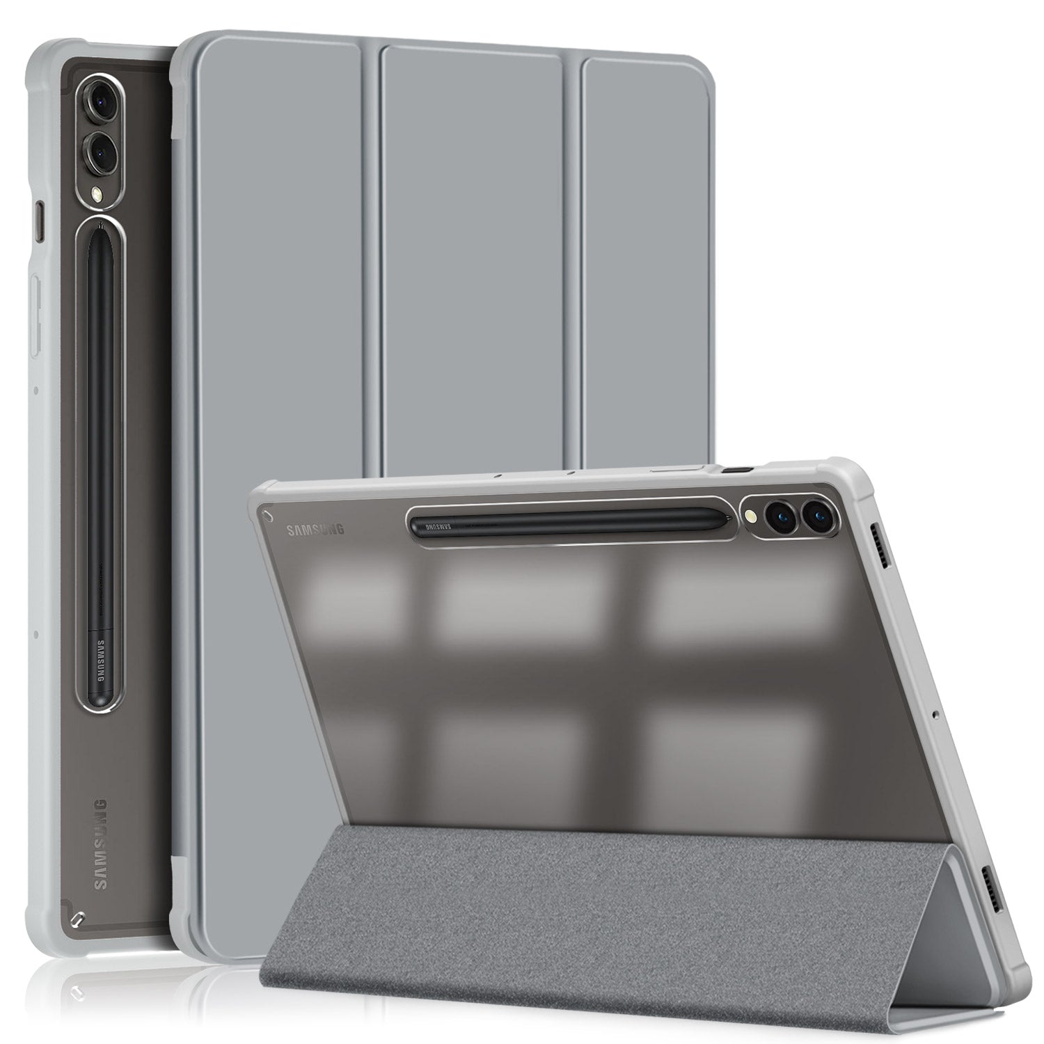 For Samsung Galaxy Tab S9+ (SM-X810 / SM-X816B / SM-X818U) Pen Slot Tablet Case Tri-fold Stand TPU+Acrylic+PU Leather Cover