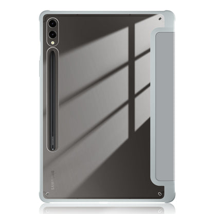 For Samsung Galaxy Tab S9+ (SM-X810 / SM-X816B / SM-X818U) Pen Slot Tablet Case Tri-fold Stand TPU+Acrylic+PU Leather Cover