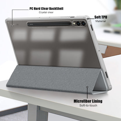 For Samsung Galaxy Tab S9+ (SM-X810 / SM-X816B / SM-X818U) Pen Slot Tablet Case Tri-fold Stand TPU+Acrylic+PU Leather Cover