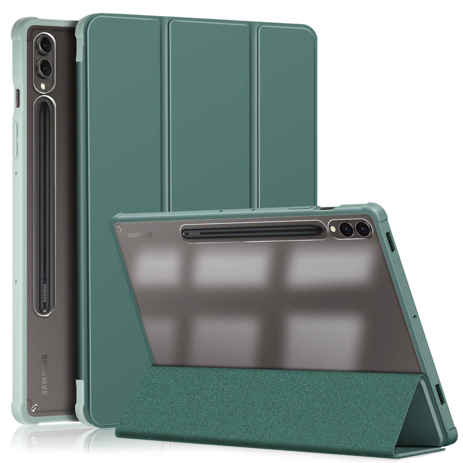 For Samsung Galaxy Tab S9+ (SM-X810 / SM-X816B / SM-X818U) Pen Slot Tablet Case Tri-fold Stand TPU+Acrylic+PU Leather Cover