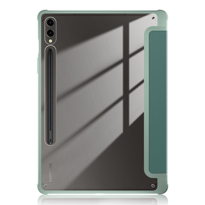 For Samsung Galaxy Tab S9+ (SM-X810 / SM-X816B / SM-X818U) Pen Slot Tablet Case Tri-fold Stand TPU+Acrylic+PU Leather Cover