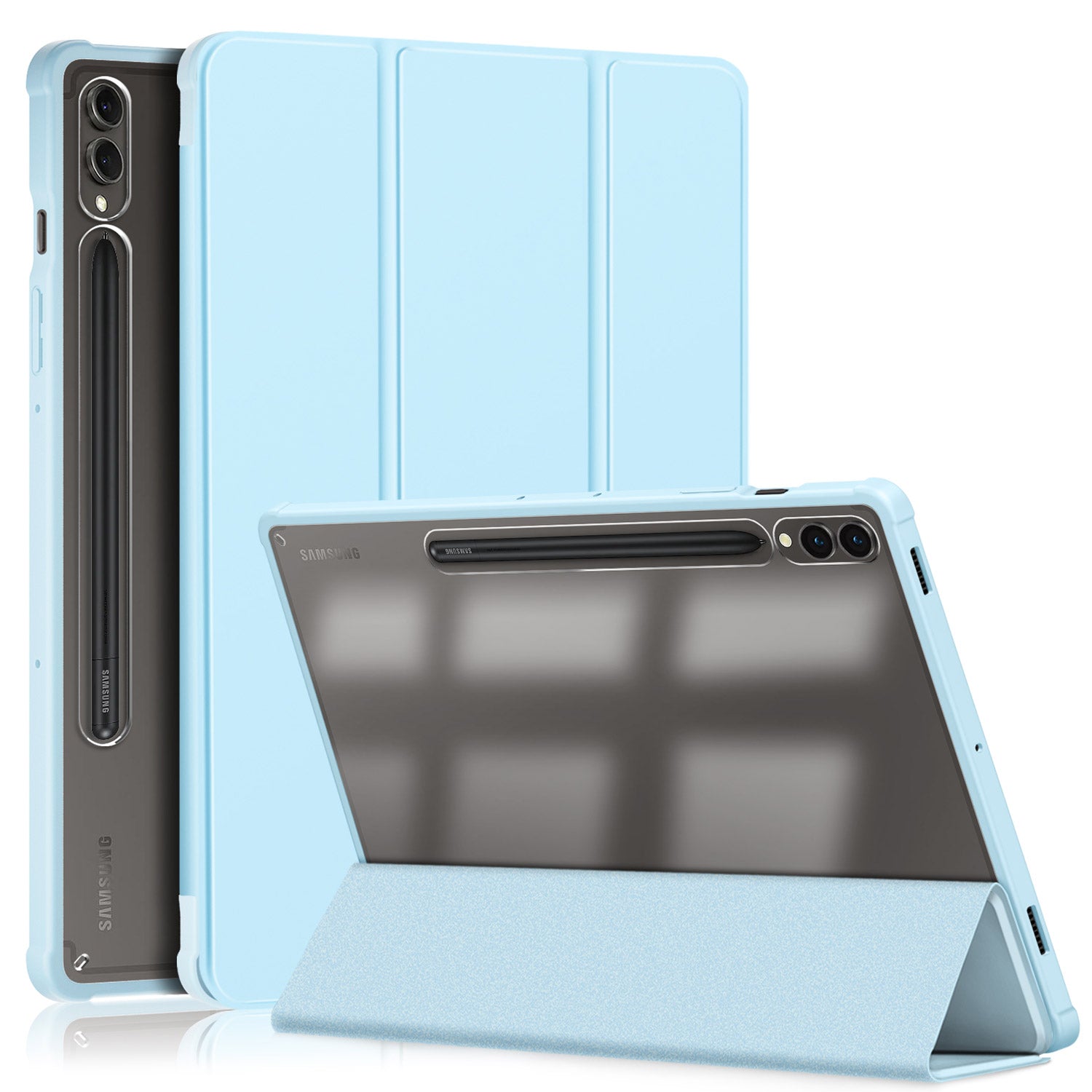 For Samsung Galaxy Tab S9+ (SM-X810 / SM-X816B / SM-X818U) Pen Slot Tablet Case Tri-fold Stand TPU+Acrylic+PU Leather Cover