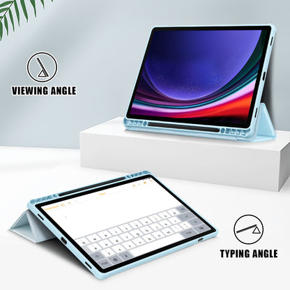 For Samsung Galaxy Tab S9+ (SM-X810 / SM-X816B / SM-X818U) Pen Slot Tablet Case Tri-fold Stand TPU+Acrylic+PU Leather Cover