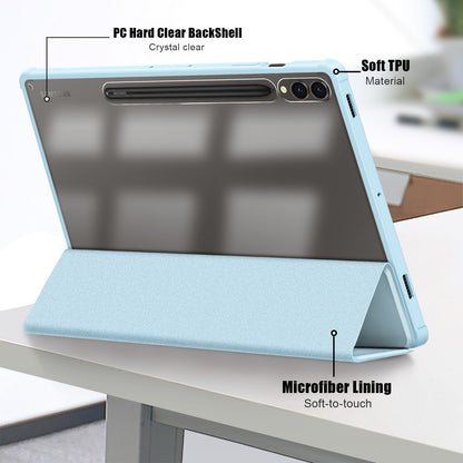 For Samsung Galaxy Tab S9+ (SM-X810 / SM-X816B / SM-X818U) Pen Slot Tablet Case Tri-fold Stand TPU+Acrylic+PU Leather Cover