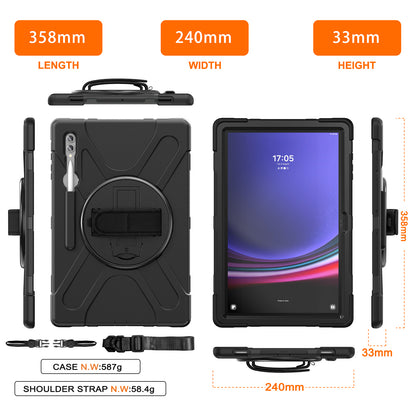 For Samsung Galaxy Tab S9 Ultra X910  /  S8 Ultra X900  /  X906 PC+Silicone Kickstand Tablet Case with Hand Band