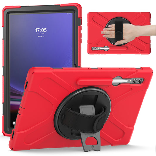 For Samsung Galaxy Tab S9 Ultra X910  /  S8 Ultra X900  /  X906 PC+Silicone Kickstand Tablet Case with Hand Band