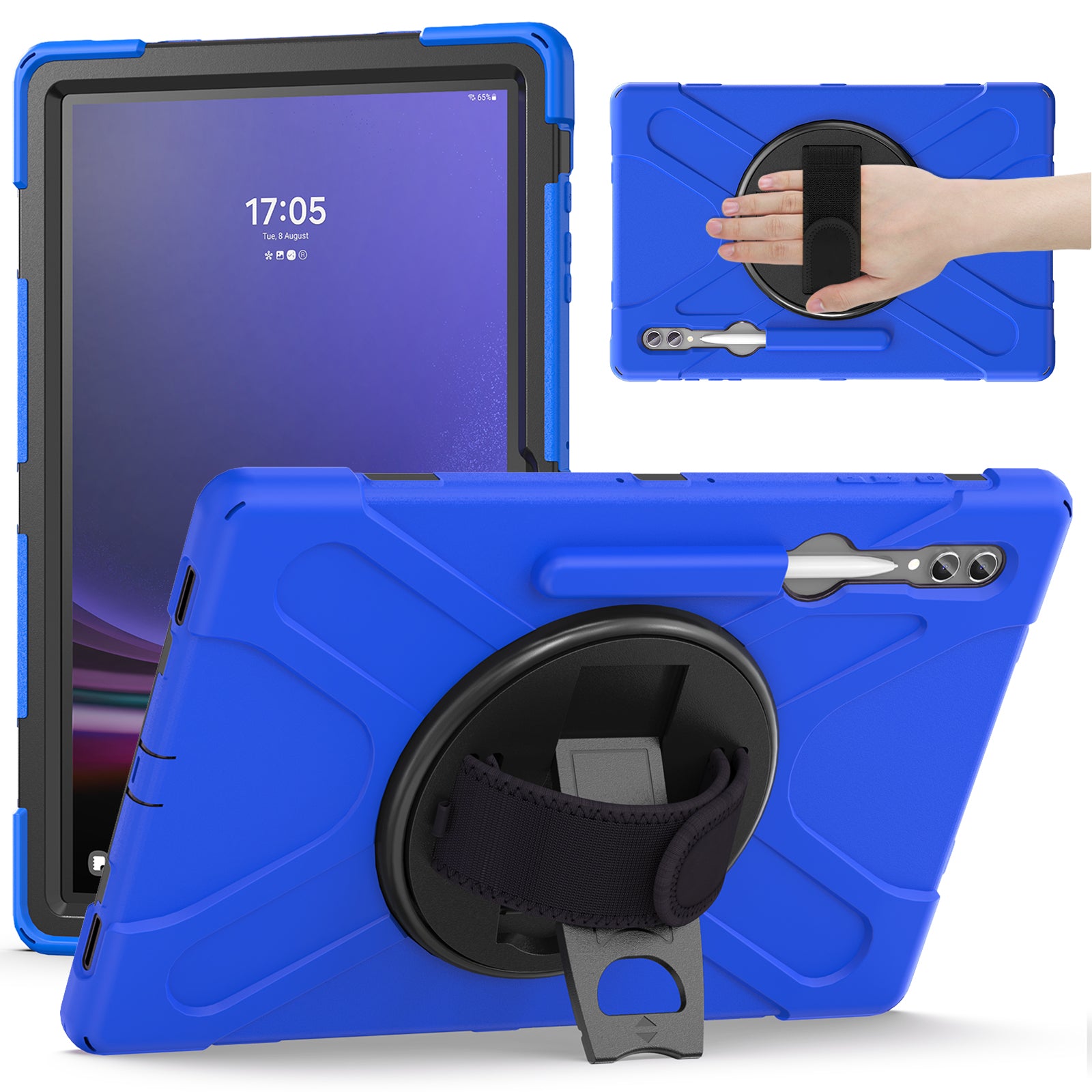 For Samsung Galaxy Tab S9 Ultra X910  /  S8 Ultra X900  /  X906 PC+Silicone Kickstand Tablet Case with Hand Band