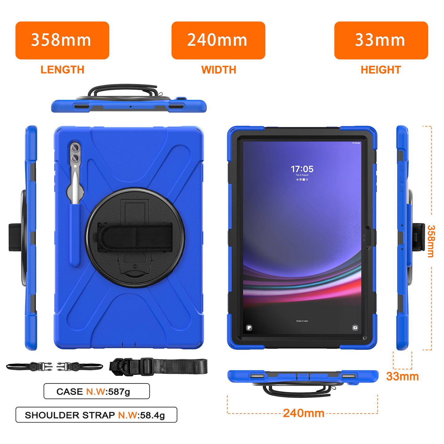 For Samsung Galaxy Tab S9 Ultra X910  /  S8 Ultra X900  /  X906 PC+Silicone Kickstand Tablet Case with Hand Band