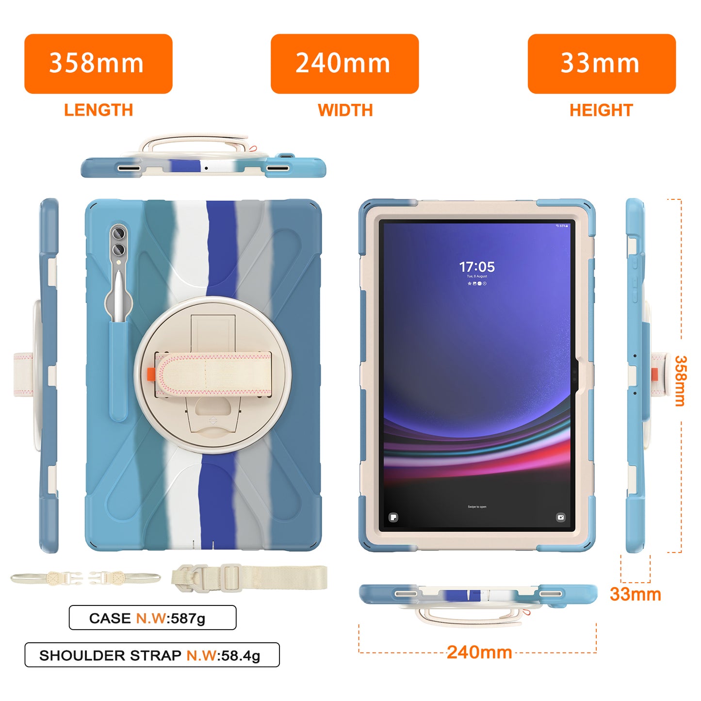 For Samsung Galaxy Tab S9 Ultra X910  /  S8 Ultra X900  /  X906 PC+Silicone Kickstand Tablet Case with Hand Band