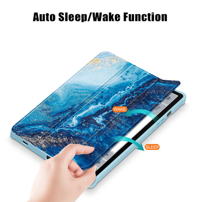 For Samsung Galaxy Tab S9 (SM-X710 / SM-X716B / SM-X718U) Tri-fold Stand Tablet Case Pattern Printing PU+TPU+Acrylic Protective Cover with Pen Slot