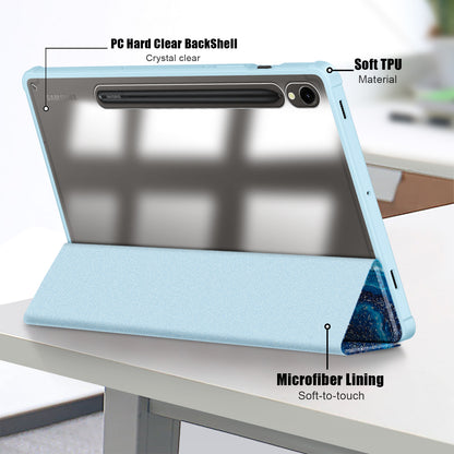 For Samsung Galaxy Tab S9 (SM-X710 / SM-X716B / SM-X718U) Tri-fold Stand Tablet Case Pattern Printing PU+TPU+Acrylic Protective Cover with Pen Slot