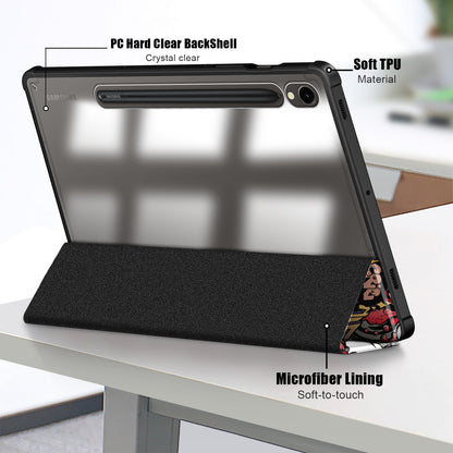 For Samsung Galaxy Tab S9 (SM-X710 / SM-X716B / SM-X718U) Tri-fold Stand Tablet Case Pattern Printing PU+TPU+Acrylic Protective Cover with Pen Slot