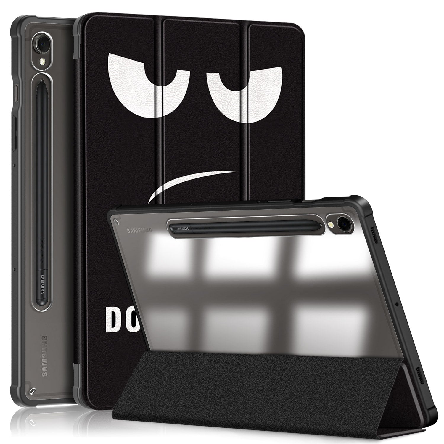 For Samsung Galaxy Tab S9 (SM-X710 / SM-X716B / SM-X718U) Tri-fold Stand Tablet Case Pattern Printing PU+TPU+Acrylic Protective Cover with Pen Slot