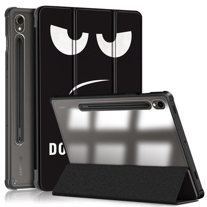 For Samsung Galaxy Tab S9 (SM-X710 / SM-X716B / SM-X718U) Tri-fold Stand Tablet Case Pattern Printing PU+TPU+Acrylic Protective Cover with Pen Slot