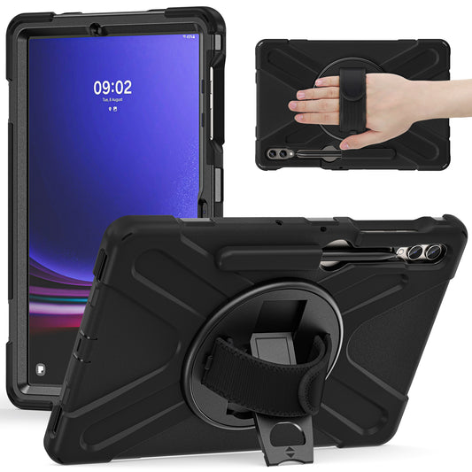 For Samsung Galaxy Tab S9 FE+ / S9+ / S8+ / S7 Wrist Strap Tablet Case Anti-scratch PC+Silicone Kickstand Cover