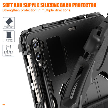 For Samsung Galaxy Tab S9 FE+ / S9+ / S8+ / S7 Wrist Strap Tablet Case Anti-scratch PC+Silicone Kickstand Cover