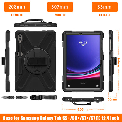 For Samsung Galaxy Tab S9 FE+ / S9+ / S8+ / S7 Wrist Strap Tablet Case Anti-scratch PC+Silicone Kickstand Cover