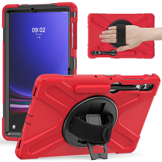 For Samsung Galaxy Tab S9 FE+ / S9+ / S8+ / S7 Wrist Strap Tablet Case Anti-scratch PC+Silicone Kickstand Cover