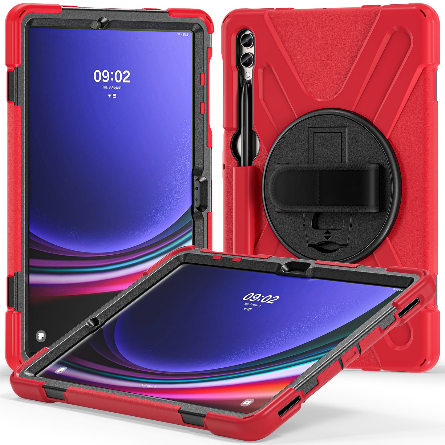 For Samsung Galaxy Tab S9 FE+ / S9+ / S8+ / S7 Wrist Strap Tablet Case Anti-scratch PC+Silicone Kickstand Cover