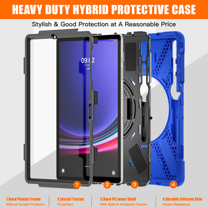 For Samsung Galaxy Tab S9 FE+ / S9+ / S8+ / S7 Wrist Strap Tablet Case Anti-scratch PC+Silicone Kickstand Cover