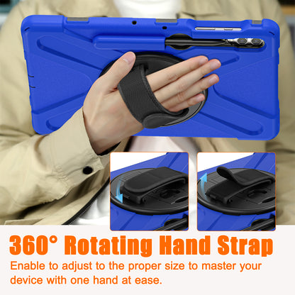 For Samsung Galaxy Tab S9 FE+ / S9+ / S8+ / S7 Wrist Strap Tablet Case Anti-scratch PC+Silicone Kickstand Cover