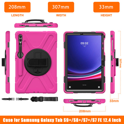 For Samsung Galaxy Tab S9 FE+ / S9+ / S8+ / S7 Wrist Strap Tablet Case Anti-scratch PC+Silicone Kickstand Cover