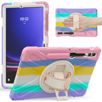 For Samsung Galaxy Tab S9 FE+ / S9+ / S8+ / S7 Wrist Strap Tablet Case Anti-scratch PC+Silicone Kickstand Cover