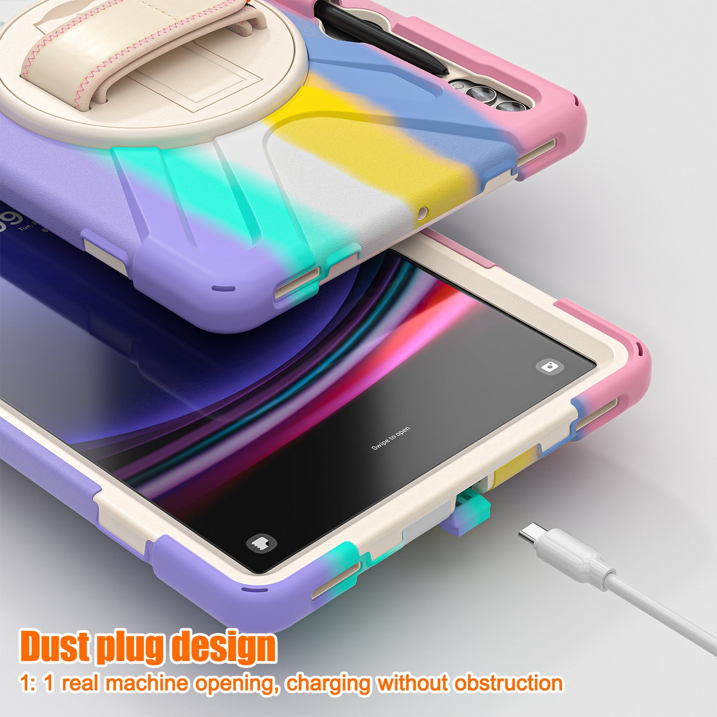 For Samsung Galaxy Tab S9 FE+ / S9+ / S8+ / S7 Wrist Strap Tablet Case Anti-scratch PC+Silicone Kickstand Cover