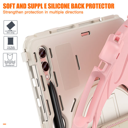 For Samsung Galaxy Tab S9 FE+ / S9+ / S8+ / S7 Wrist Strap Tablet Case Anti-scratch PC+Silicone Kickstand Cover