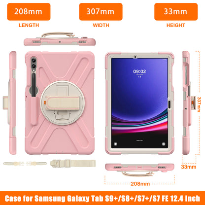 For Samsung Galaxy Tab S9 FE+ / S9+ / S8+ / S7 Wrist Strap Tablet Case Anti-scratch PC+Silicone Kickstand Cover