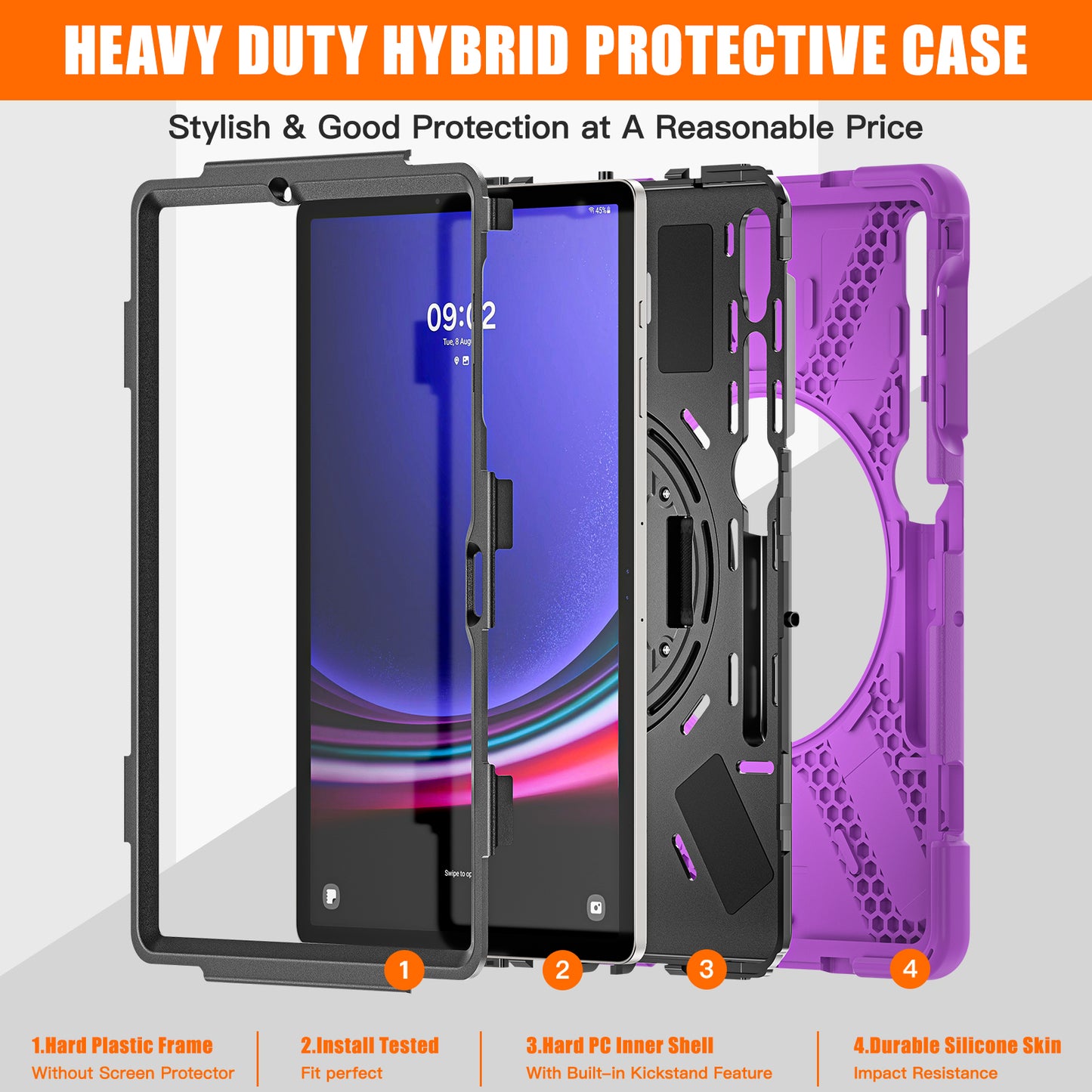 For Samsung Galaxy Tab S9 FE+ / S9+ / S8+ / S7 Wrist Strap Tablet Case Anti-scratch PC+Silicone Kickstand Cover
