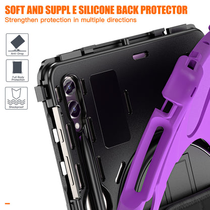 For Samsung Galaxy Tab S9 FE+ / S9+ / S8+ / S7 Wrist Strap Tablet Case Anti-scratch PC+Silicone Kickstand Cover