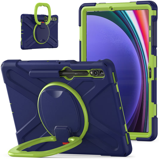 For Samsung Galaxy Tab S9 FE+ / S9+ / S8+ / S7+ PC+Silicone Protective Case Rotating Kickstand Rugged Tablet Cover with Handle Design