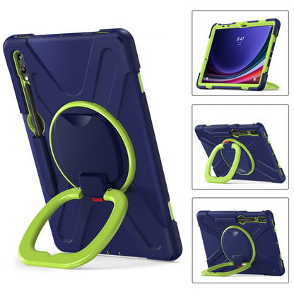 For Samsung Galaxy Tab S9 FE+ / S9+ / S8+ / S7+ PC+Silicone Protective Case Rotating Kickstand Rugged Tablet Cover with Handle Design