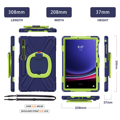 For Samsung Galaxy Tab S9 FE+ / S9+ / S8+ / S7+ PC+Silicone Protective Case Rotating Kickstand Rugged Tablet Cover with Handle Design