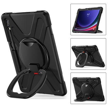 For Samsung Galaxy Tab S9 FE+ / S9+ / S8+ / S7+ PC+Silicone Protective Case Rotating Kickstand Rugged Tablet Cover with Handle Design
