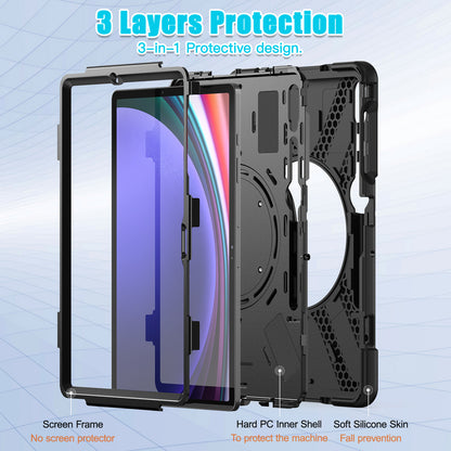 For Samsung Galaxy Tab S9 FE+ / S9+ / S8+ / S7+ PC+Silicone Protective Case Rotating Kickstand Rugged Tablet Cover with Handle Design