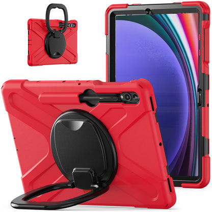For Samsung Galaxy Tab S9 FE+ / S9+ / S8+ / S7+ PC+Silicone Protective Case Rotating Kickstand Rugged Tablet Cover with Handle Design